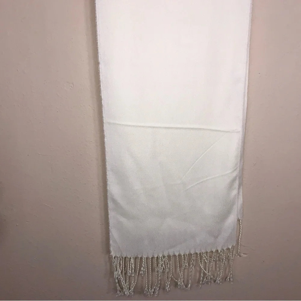 Soft Ivory Knit Scarf With Fringe Unisex Neutral